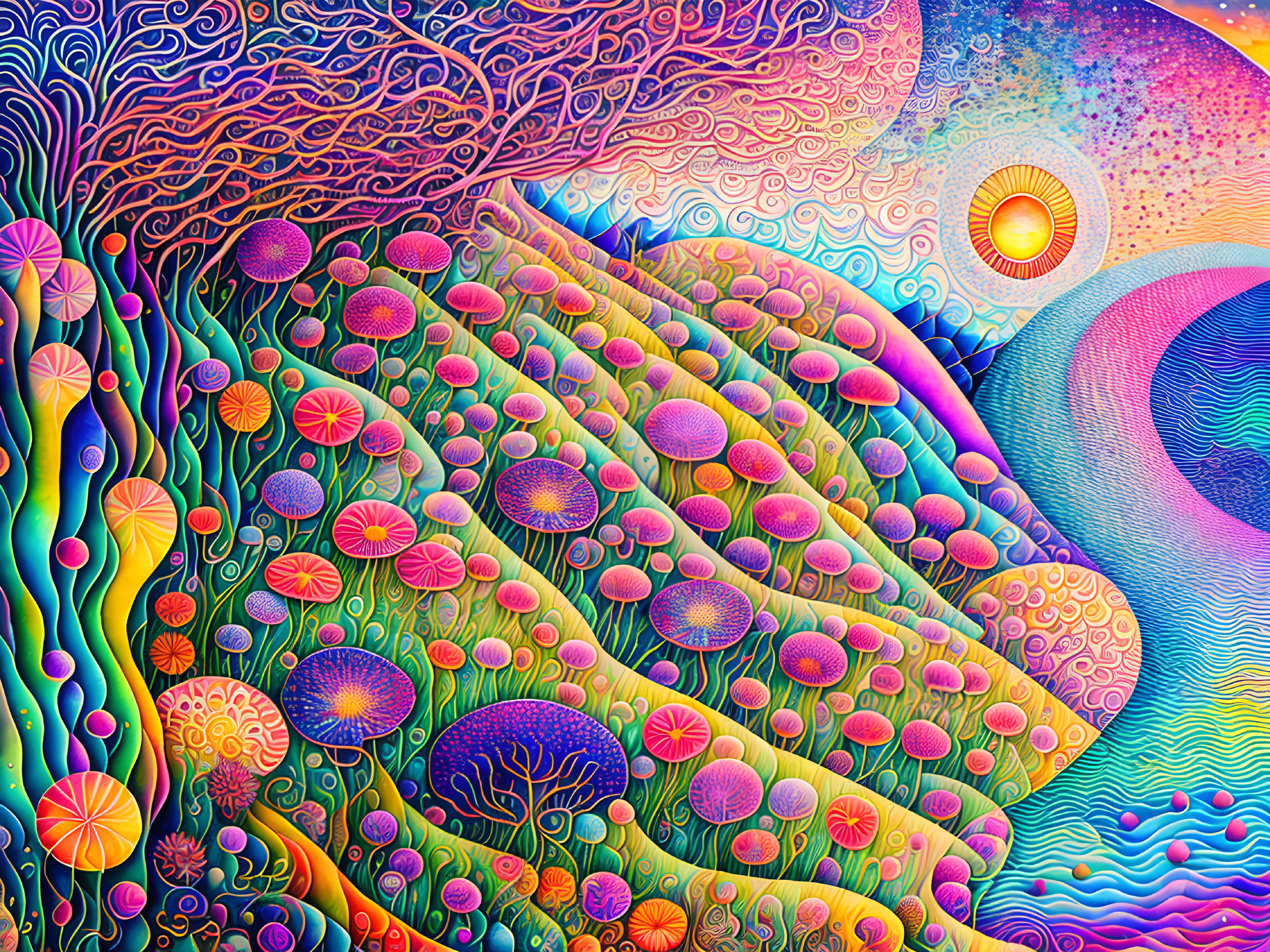 Colorful Psychedelic Artwork Featuring Intricate Natural Patterns