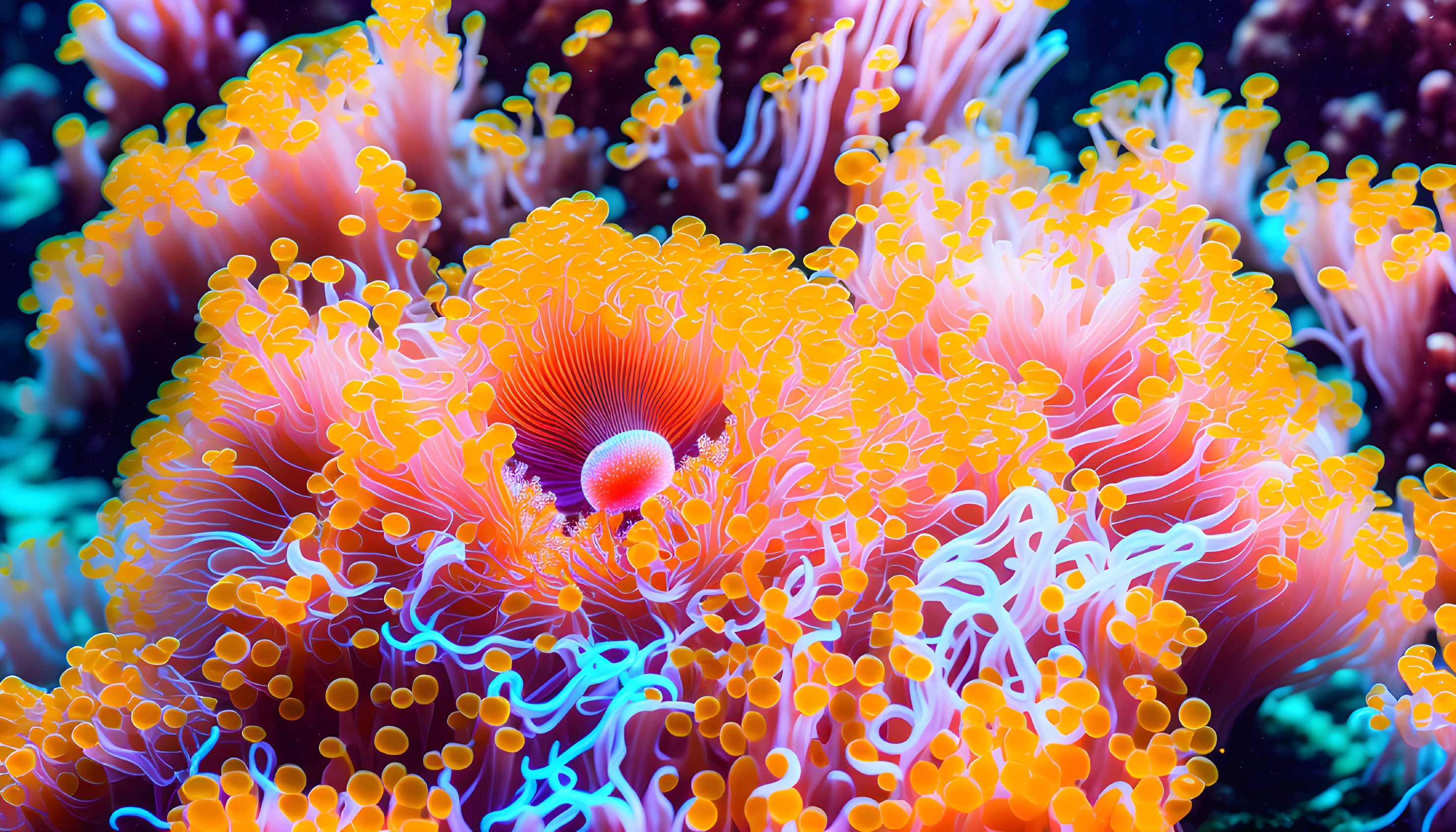 Colorful Sea Anemones Among Underwater Flora