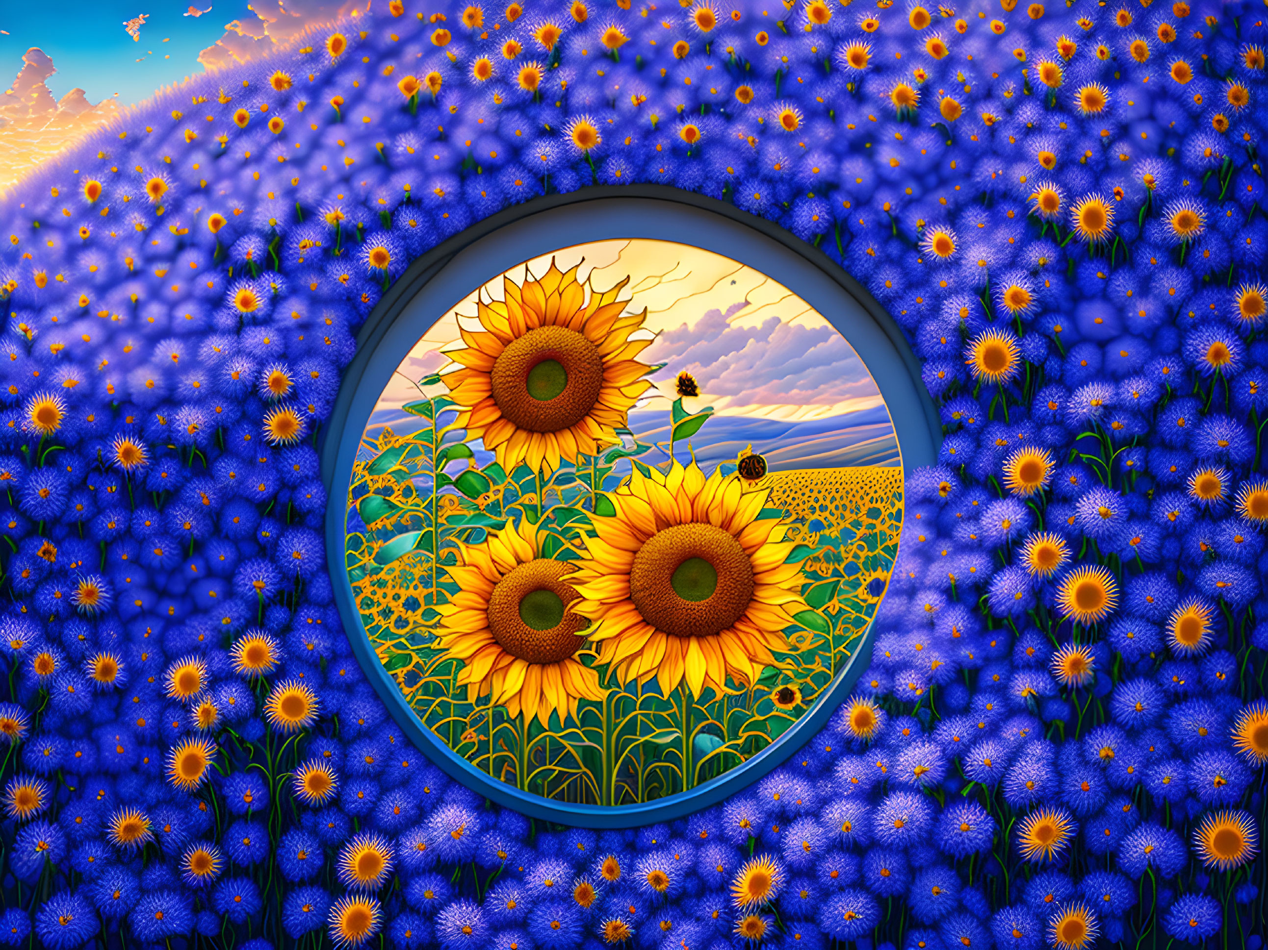 Circular Portal Frames Scenic Sunflower View