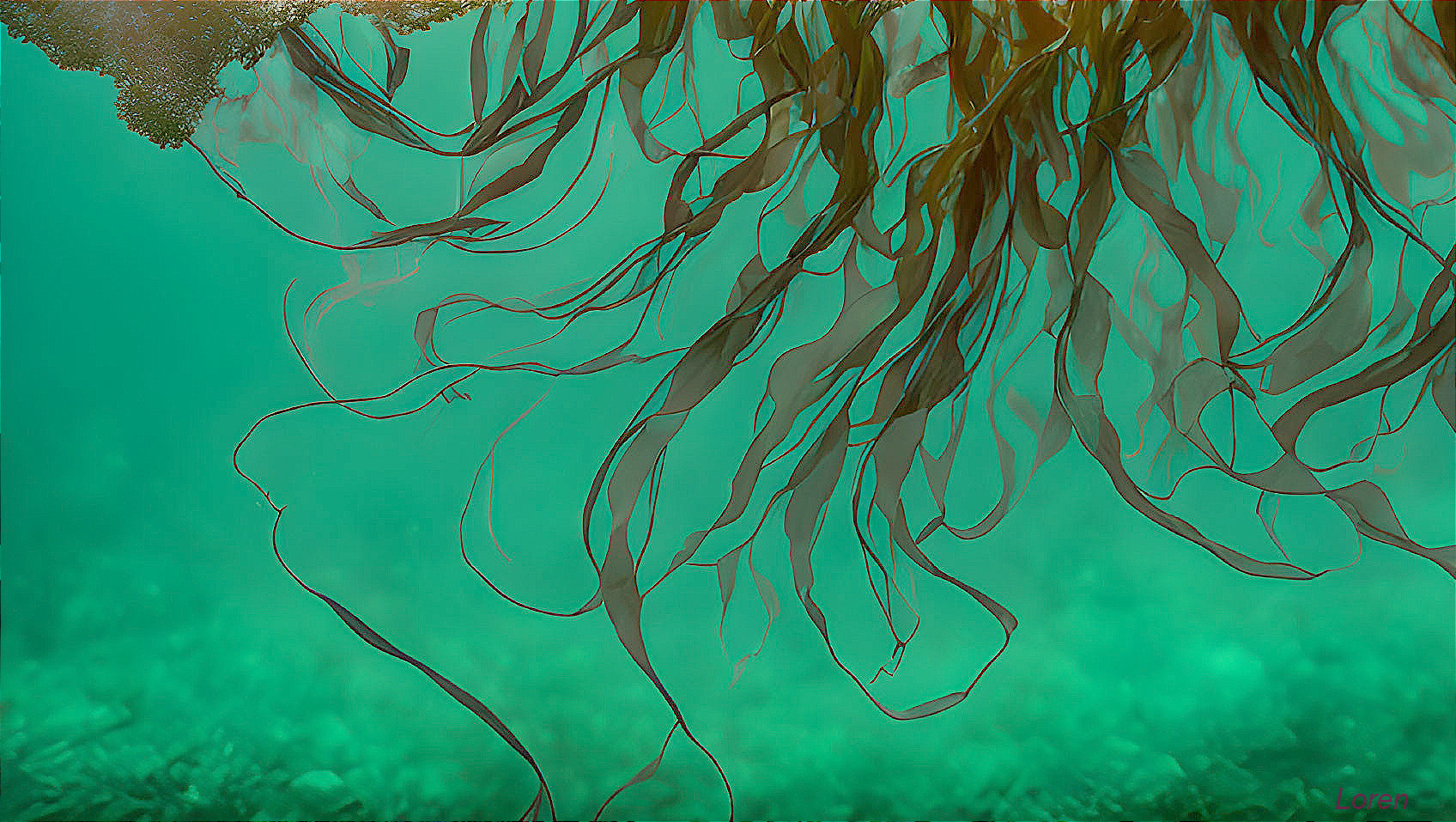 Close-up of jellyfish tentacles underwater with greenish background