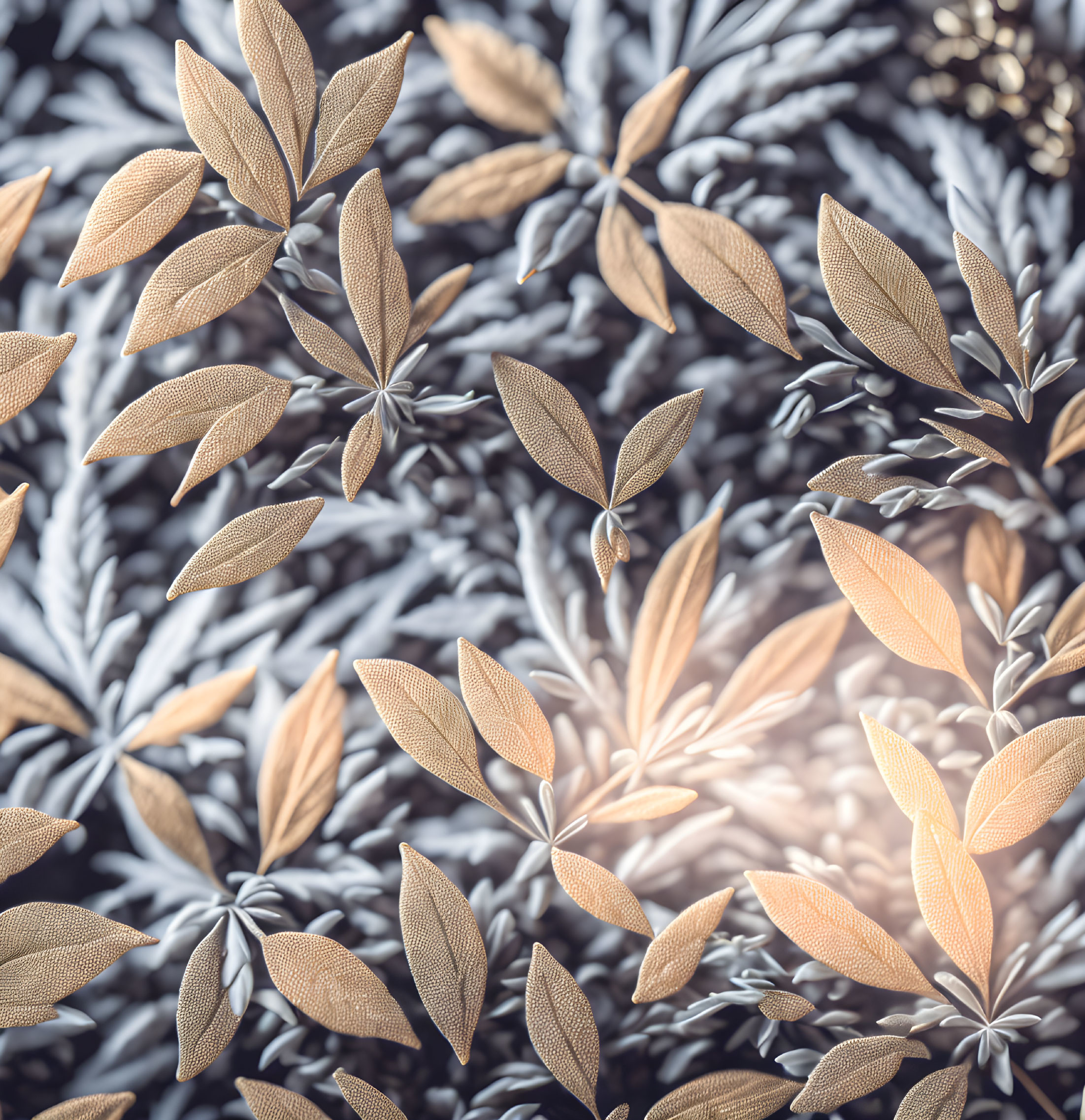 Close-Up of Sage Leaves with Warm Light on Textures