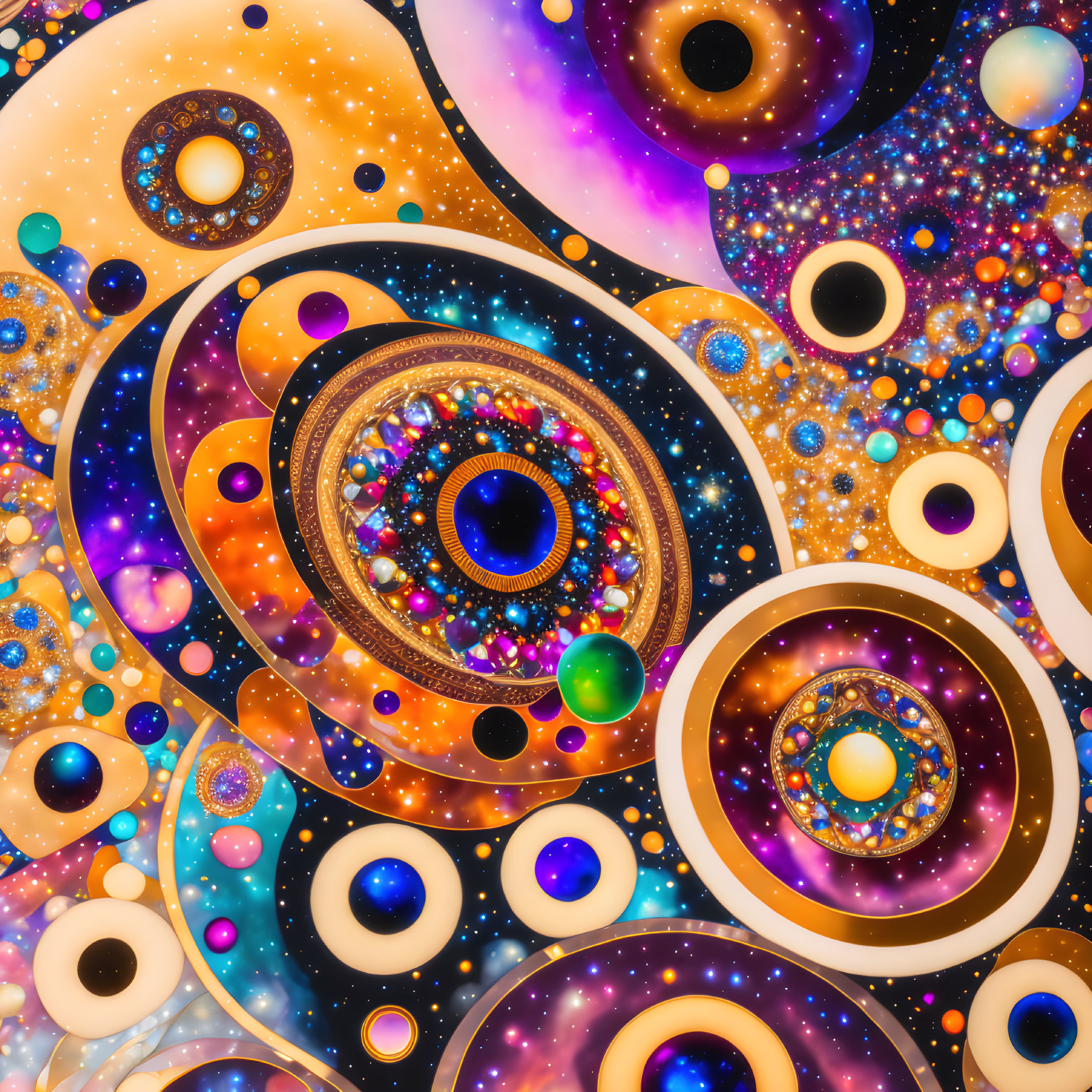 Colorful Fractal Art: Vibrant Circular Patterns in Cosmic Palette