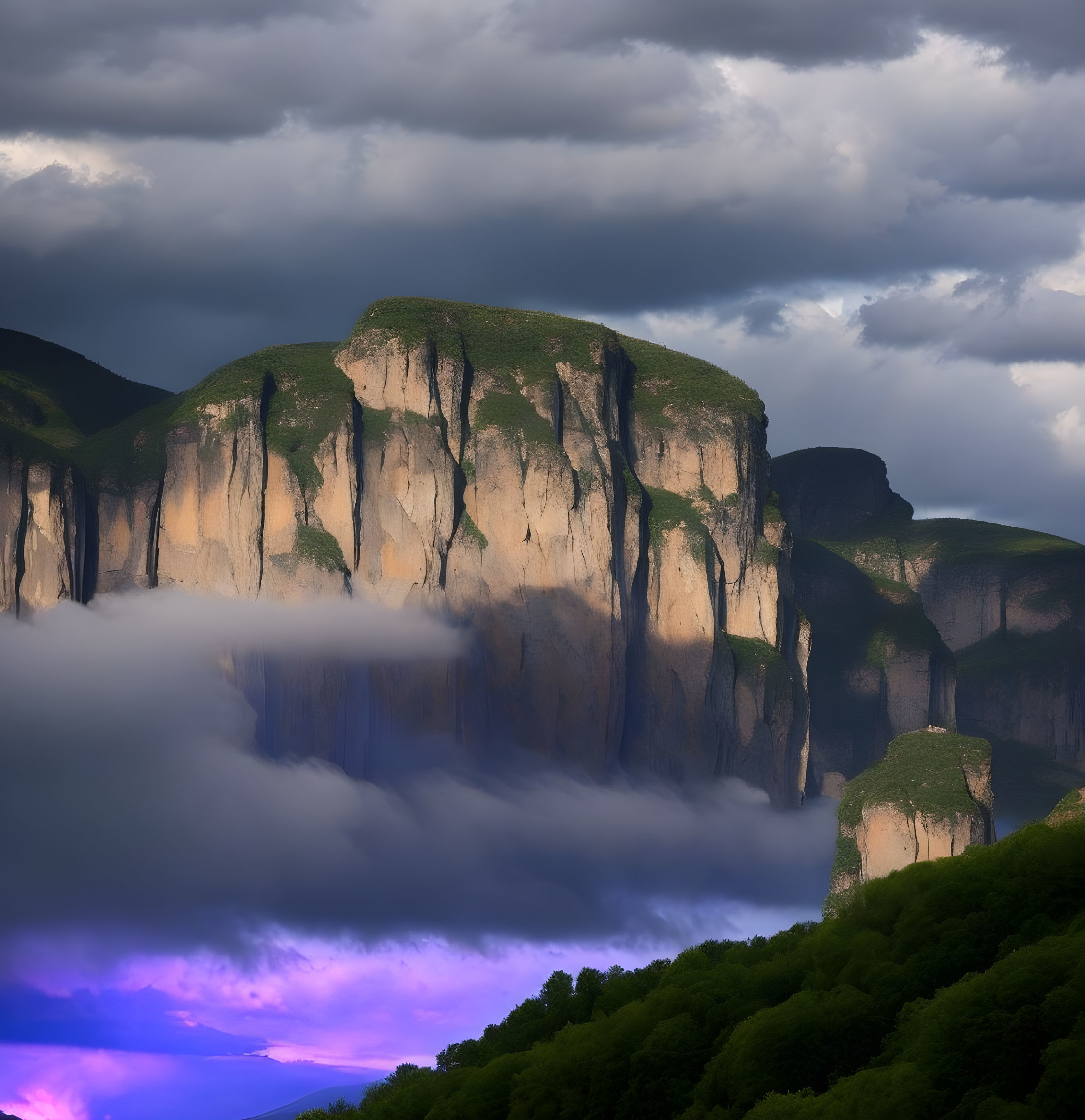 Dramatic stormy sky over majestic mountain peak