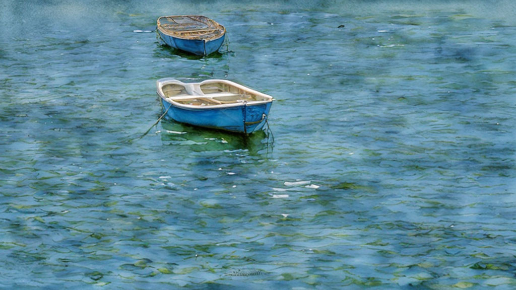 Two Small Boats Floating in Clear Blue Water with Visible Sea Floor