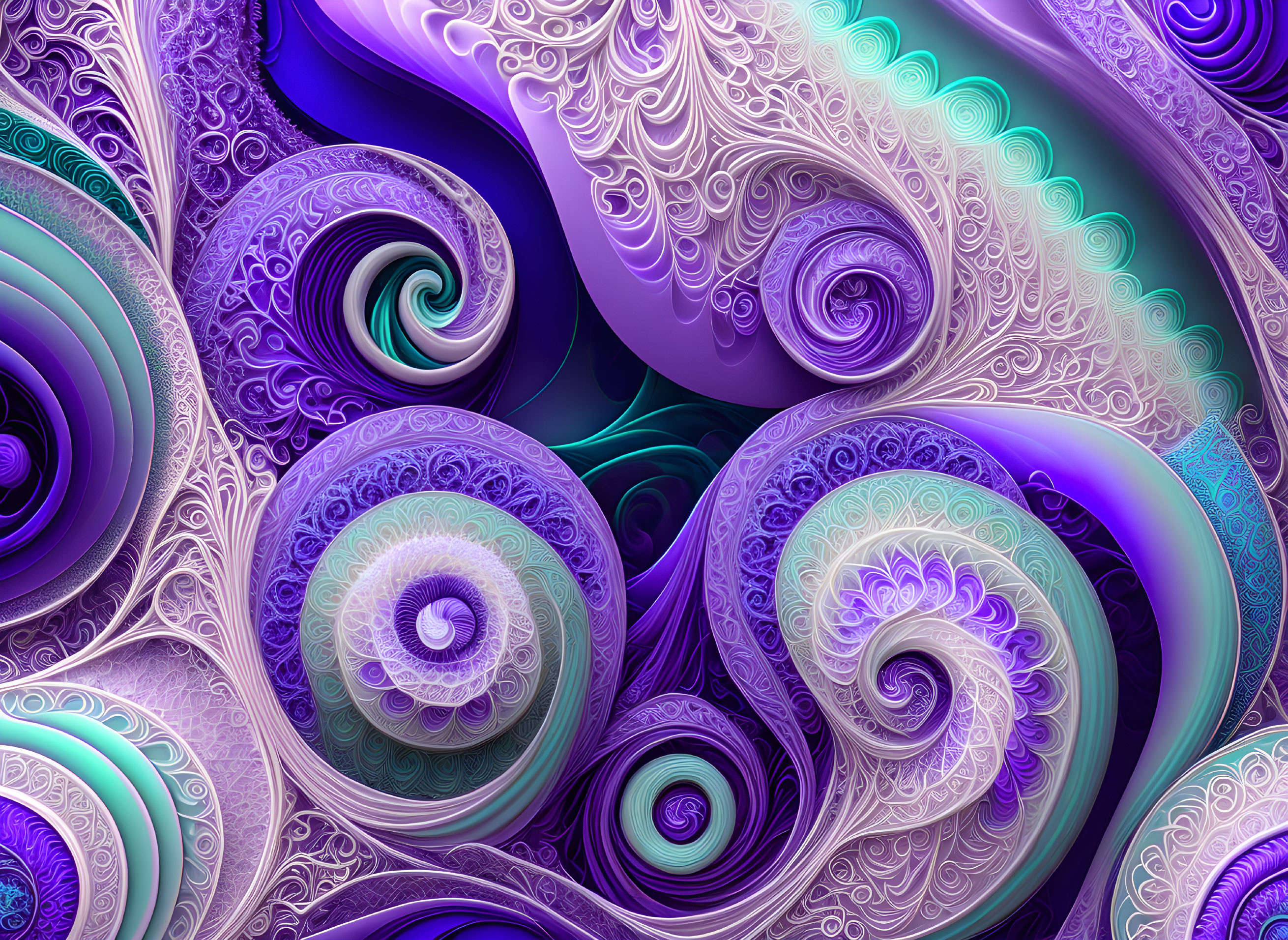 Intricate Purple, Blue, and Silver Fractal Art Design