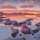 Tranquil digital artwork: boat on still water at sunset