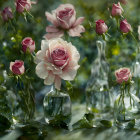 Pink and White Flowers in Full Bloom with Lush Green Foliage