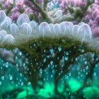 Close-up of jellyfish tentacles underwater with greenish background