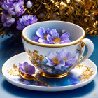 Translucent tea cup with stormy sky and lightning on saucer