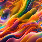 Vibrant swirling patterns in orange, red, blue, and yellow