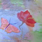 Delicate pink flowers and butterfly in watercolor art