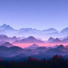 Snow-covered mountains under starry sky in tranquil winter night landscape