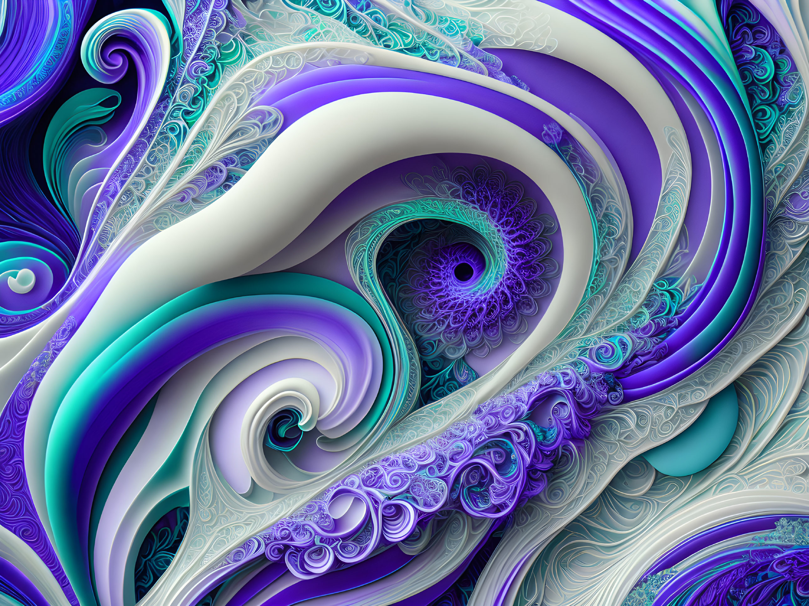 Colorful Fractal Artwork with Swirling Blue, Purple, and White Patterns