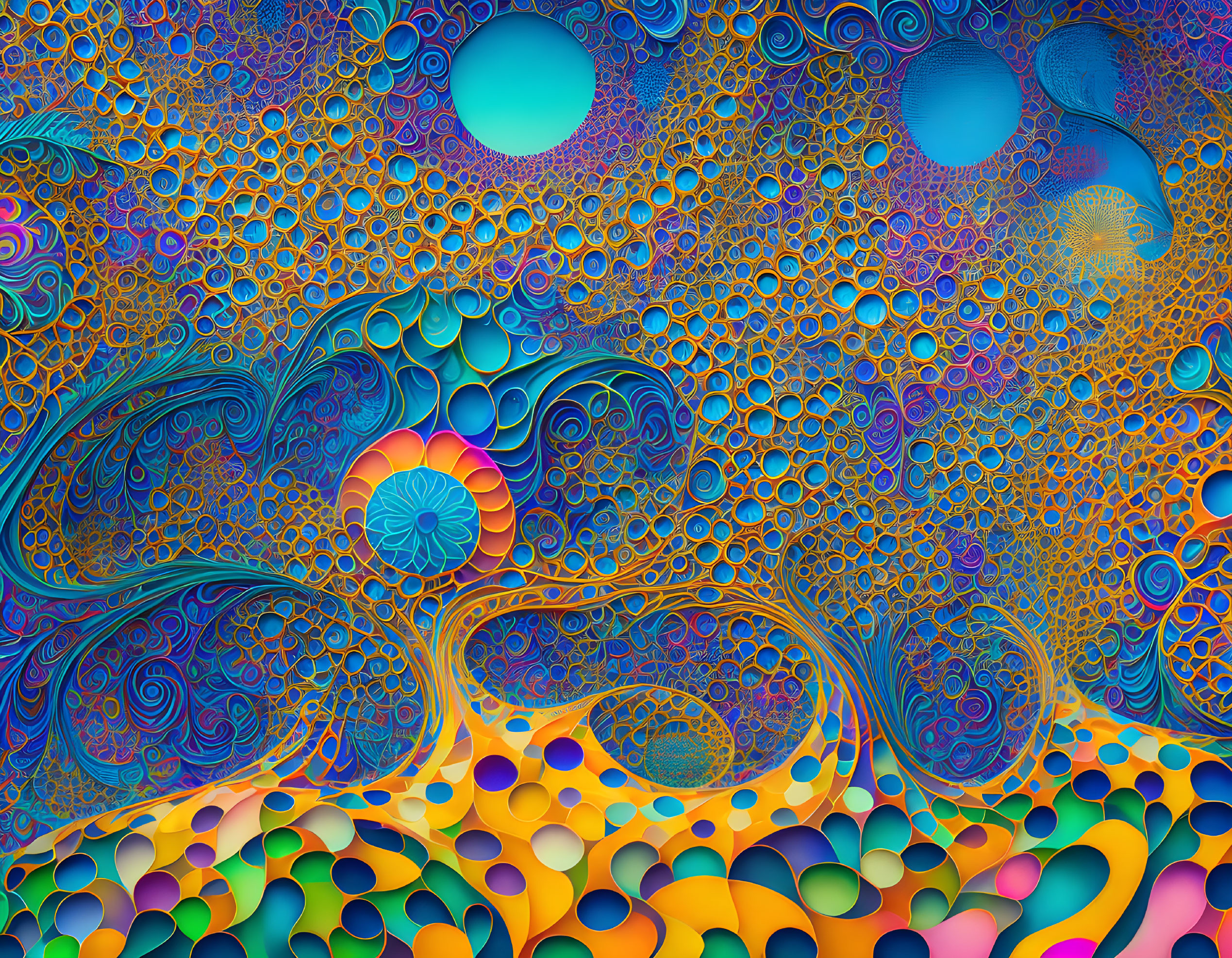 Vibrant Abstract Fractal Art: Swirling Patterns & Spherical Shapes