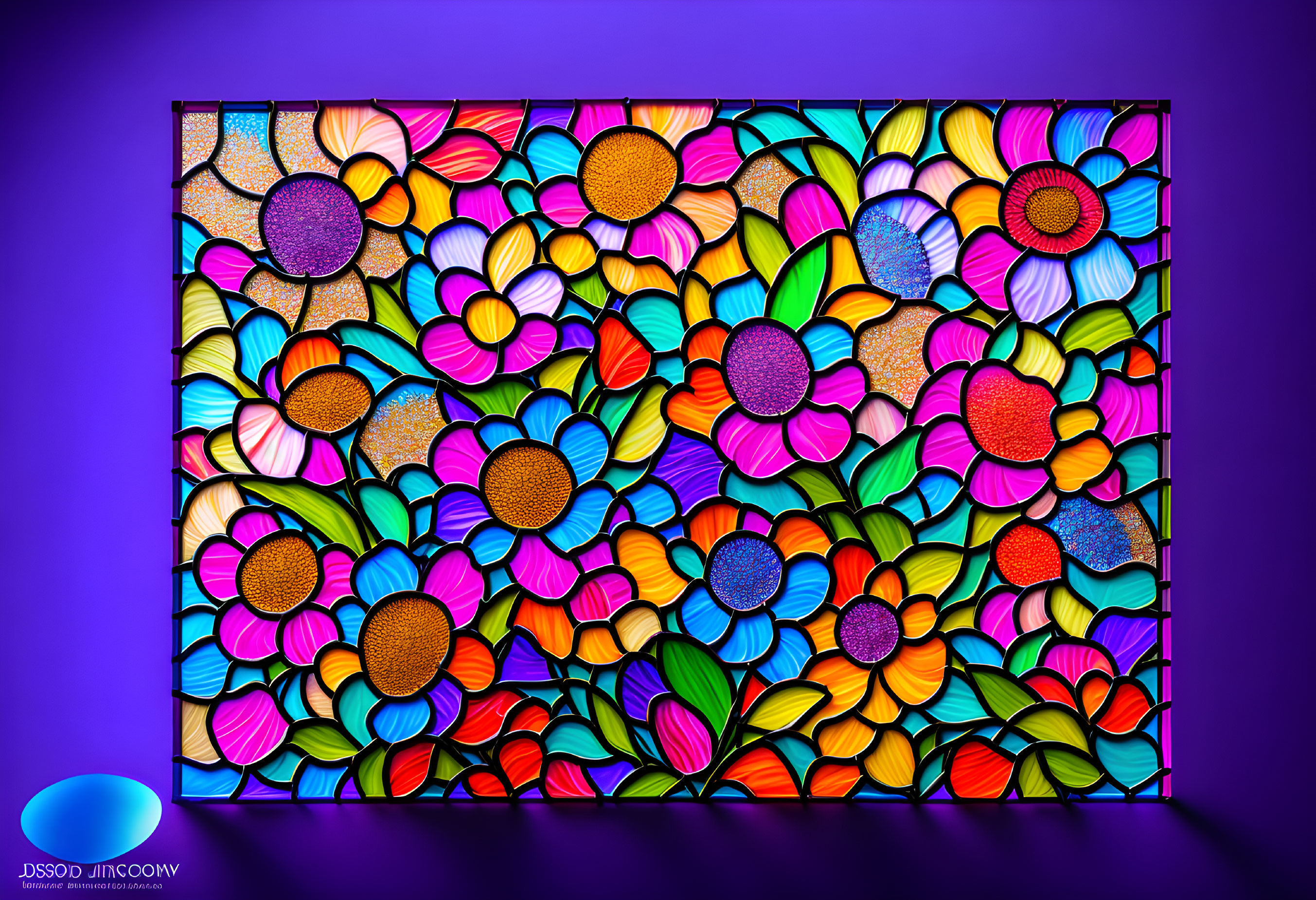 Colorful Stained-Glass Style Illustration of Various Flowers