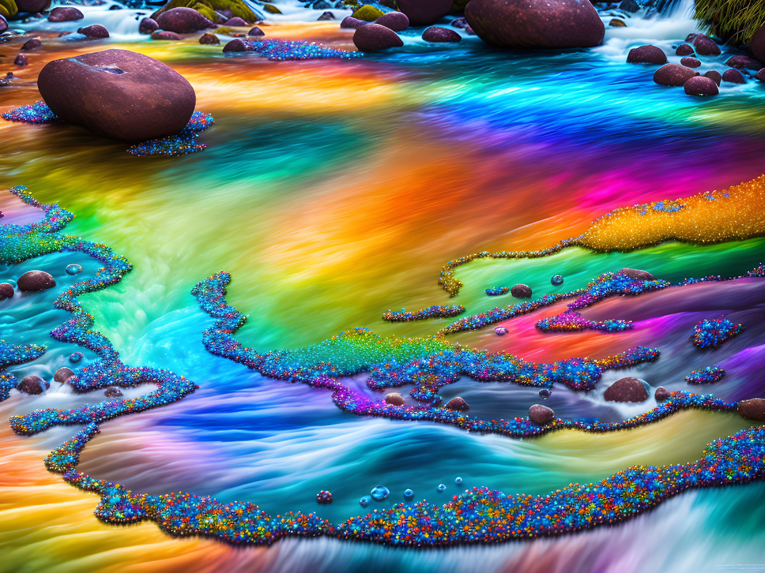 Colorful Stream Resembling Rainbow with Glowing Beads