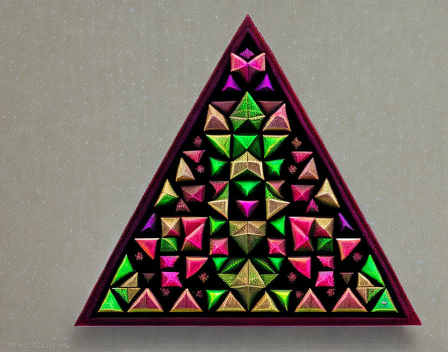 Colorful Digital Sierpinski Pyramid Fractal on Gray Background