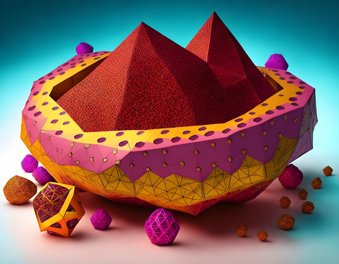 Colorful Geometric Digital Art with Dual Pyramids and Polyhedra