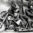 Person and Dog in Leather Jackets on Classic Motorcycles