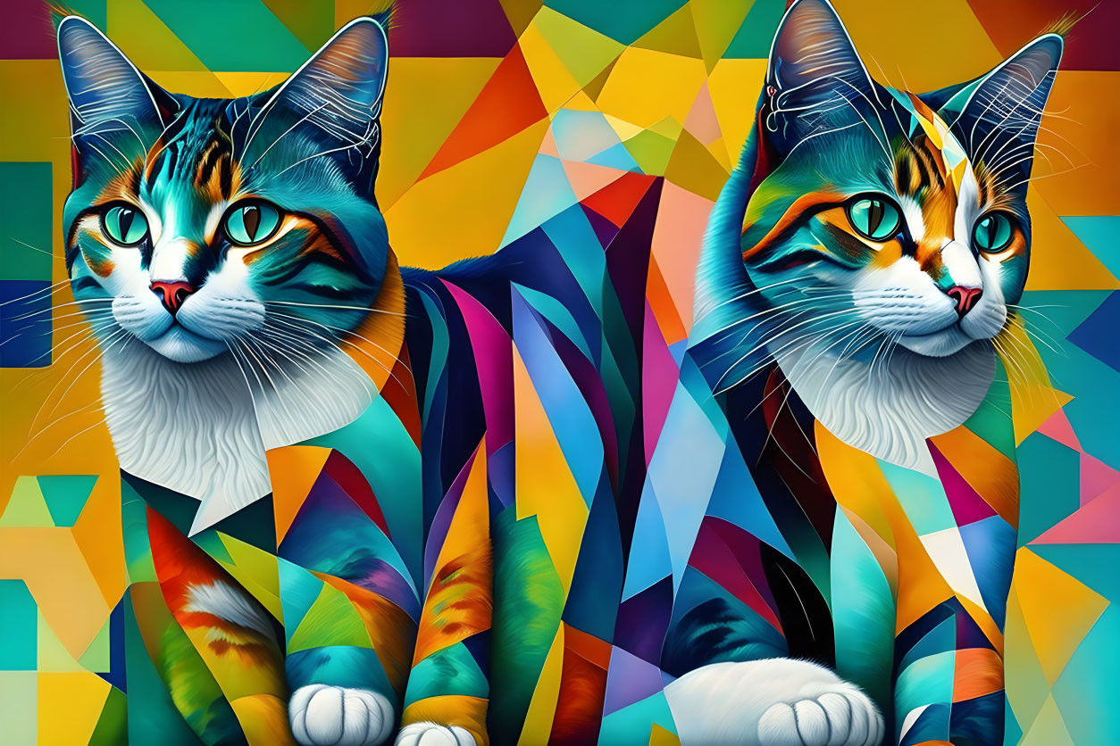 Cat Cubist art, patchwork
