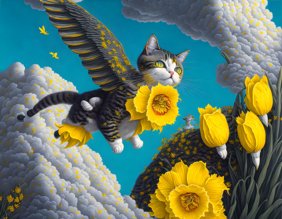 flying cat cloud Striking Yellow and Gray landscap