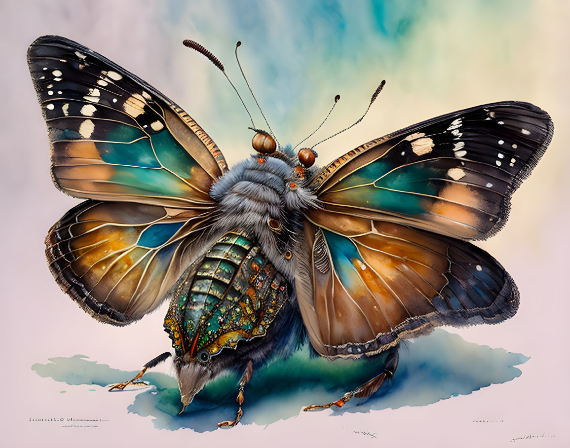 Detailed Butterfly Illustration with Vibrant Wings and Colorful Patterns