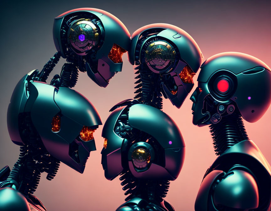 Circular Formation of Four Humanoid Robot Heads on Gradient Background