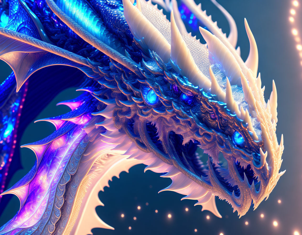 Detailed Digital Artwork: Mythical Dragon with Iridescent Scales