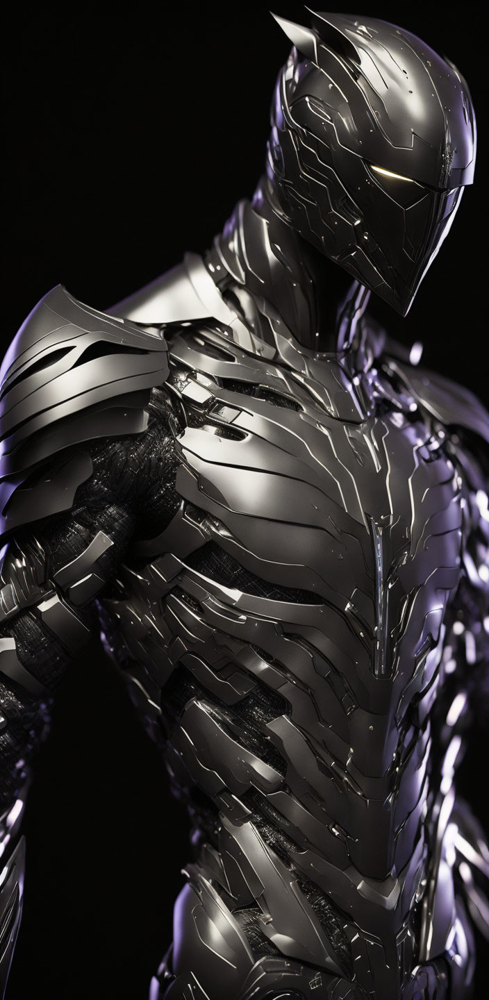 Futuristic black robotic suit with intricate armor plating