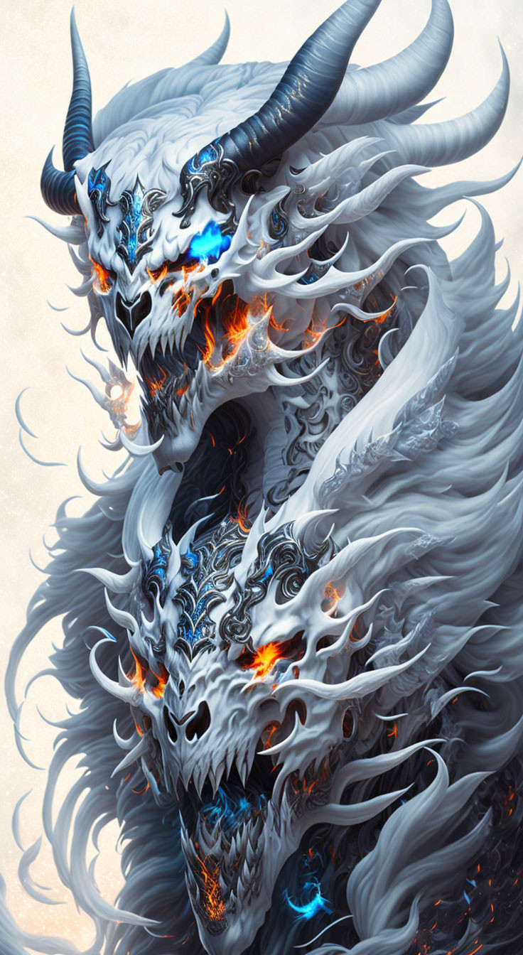 Majestic dragon with blue and orange fiery details