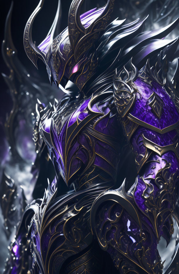 Mystical character in ornate purple and black armor