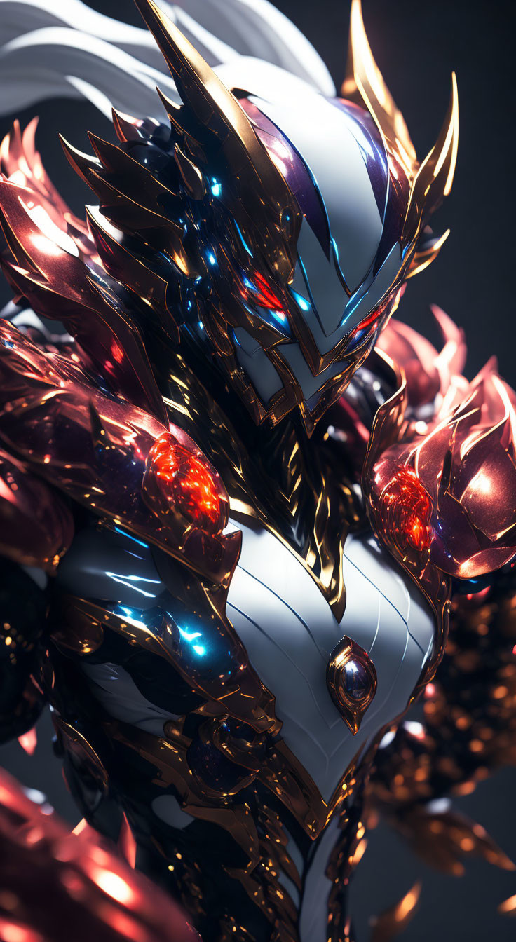 Detailed 3D Artwork: Armored Figure with Shiny Helmet & Glowing Red Accents