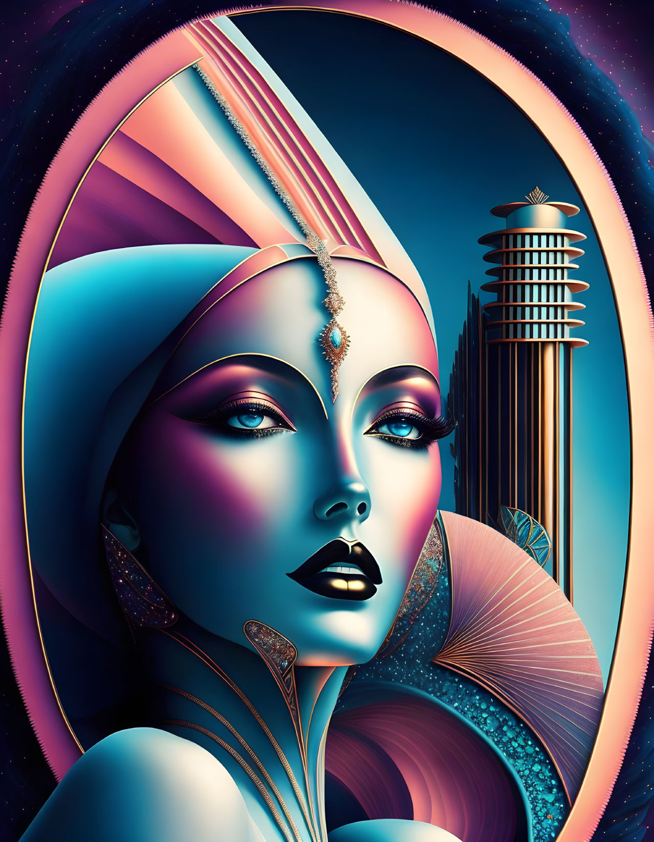 Futuristic woman portrait with abstract backdrop