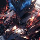 Mystical black armor with blue and orange flames