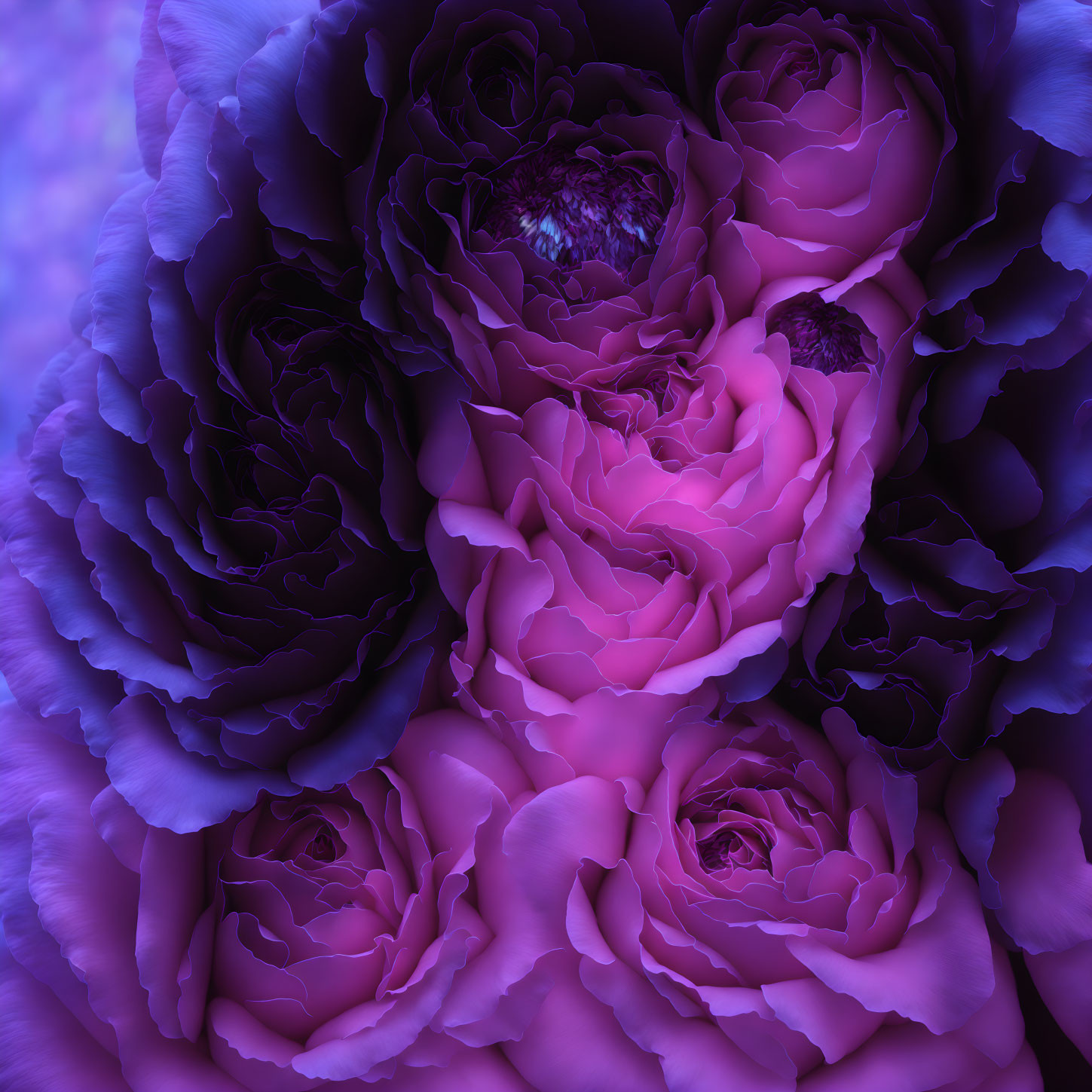 Close-up of purple and pink roses on violet background