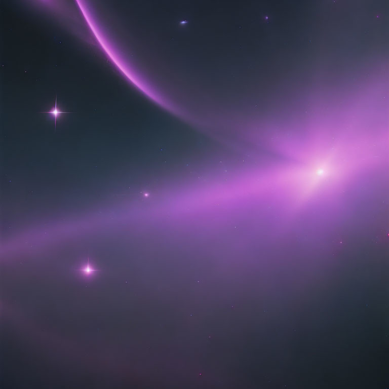 Vibrant Pink Nebula with Stars and Purple Arc in Dark Space