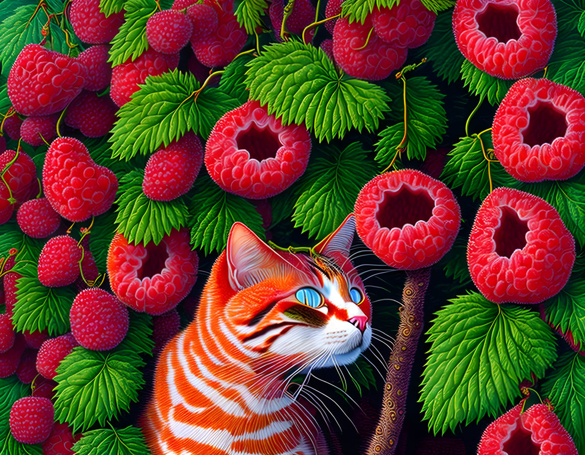 Colorful Artwork: Orange-Striped Cat in Nature Setting