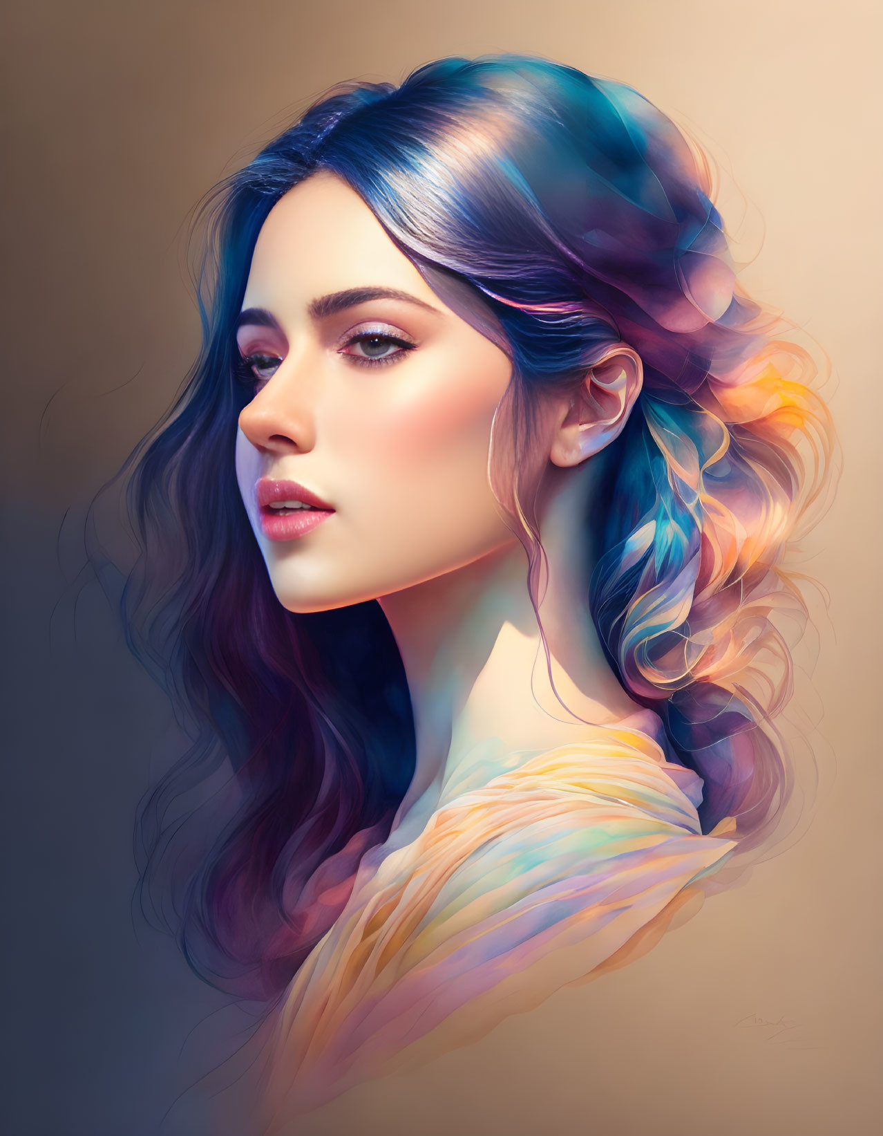 Multicolored Hair Woman in Dreamy Digital Art