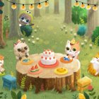 Five Cartoon Cats in Vibrant Garden Setting