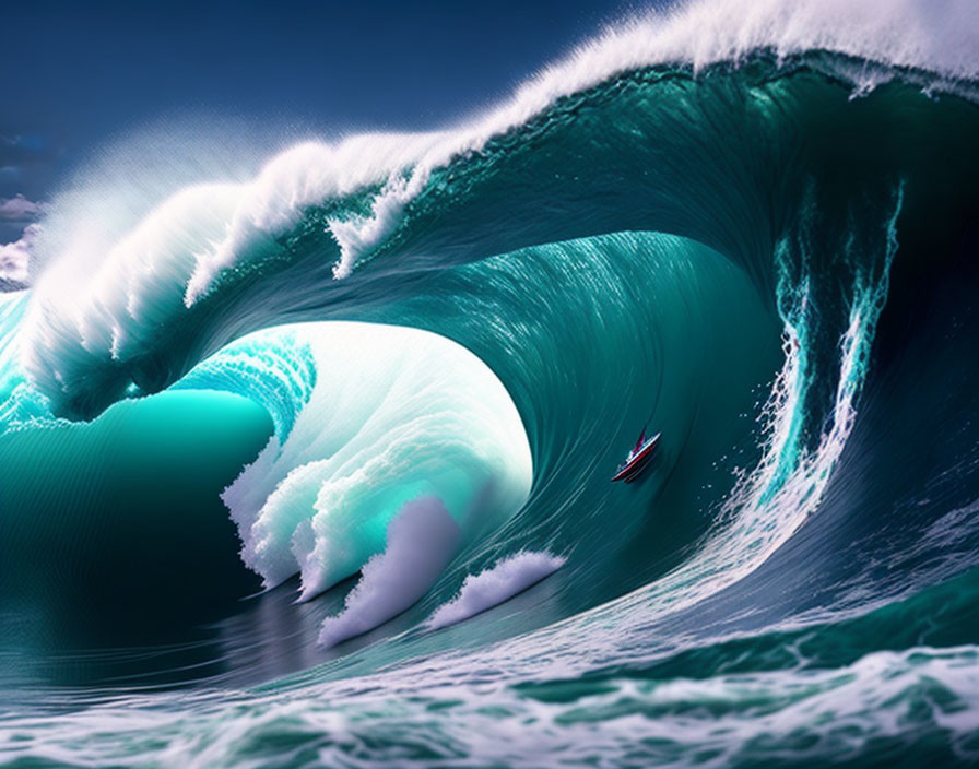 Turquoise Wave Towering Over Surfer