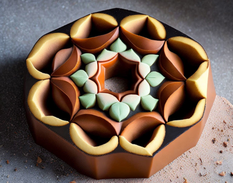 Geometric Chocolate Dessert with Brown and Green Accents