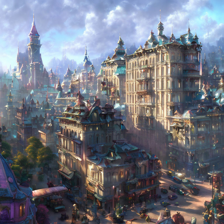 Detailed Fantasy Cityscape with Elaborate Architecture and Mystical Atmosphere