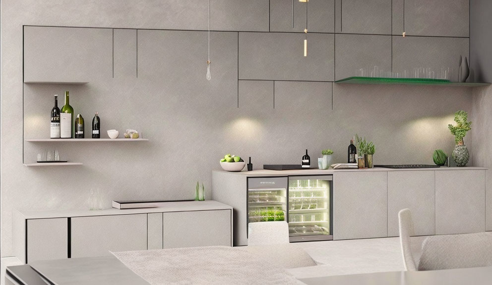 Sleek Gray Cabinetry & Integrated Appliances in Modern Kitchen