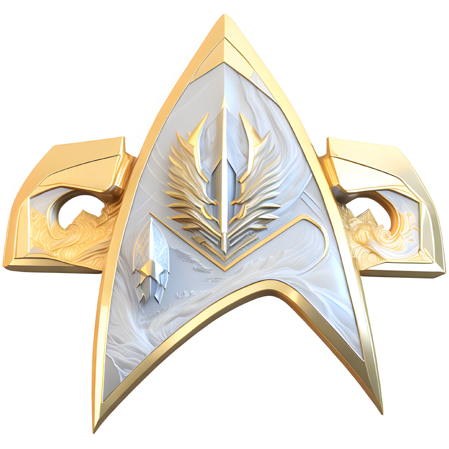 Iconic Starfleet Insignia 3D Rendering with Delta Shape and Embossed Starship Design