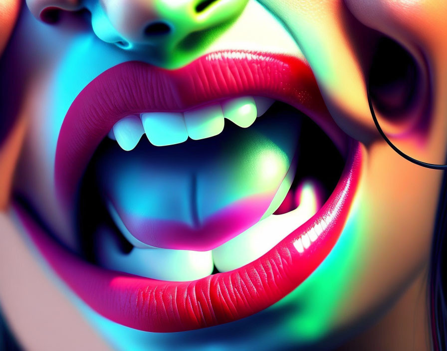 Vibrant digital artwork featuring colorful mouth and nose in neon hues