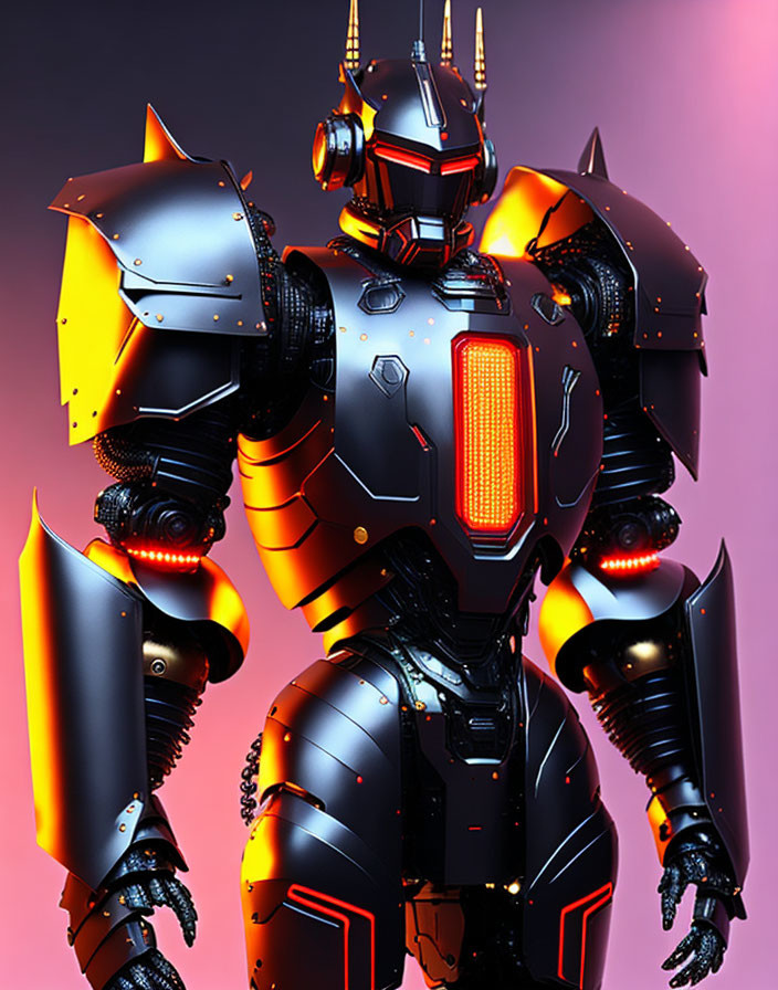 Futuristic black and orange robot on pink background