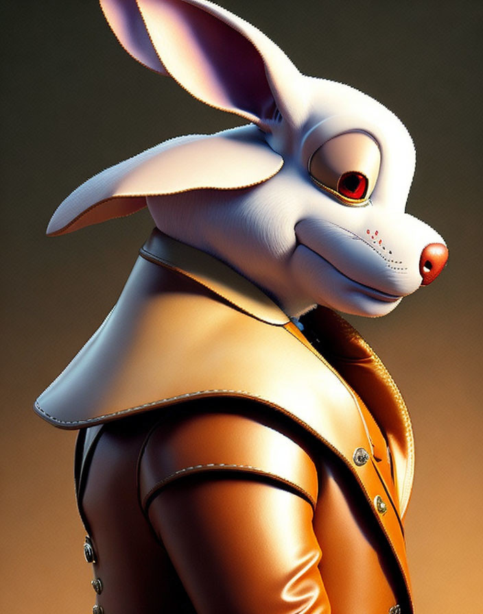 Stylized 3D illustration: Anthropomorphic rabbit in leather jacket