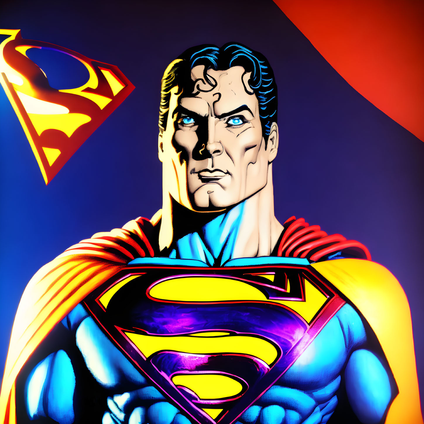 Superhero illustration with red cape and 'S' emblem on chest