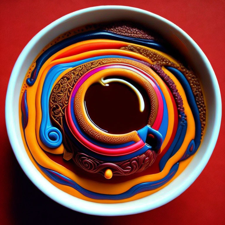 Colorful Swirling Patterns in Blue, Orange, and Brown Liquid