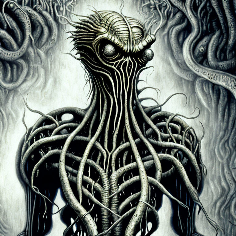 Surreal artwork of creature with tentacles and ornate head